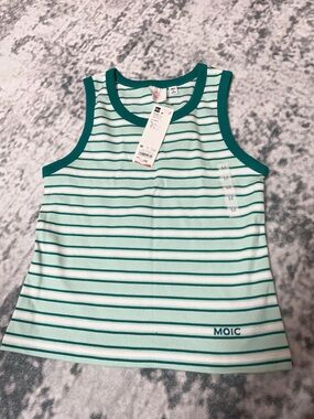 Moi Green Striped Tank Top